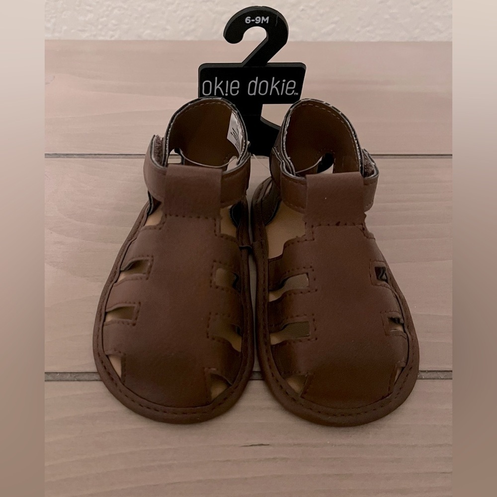Okie Dokie Brown Leather Sandals 6-9 Months